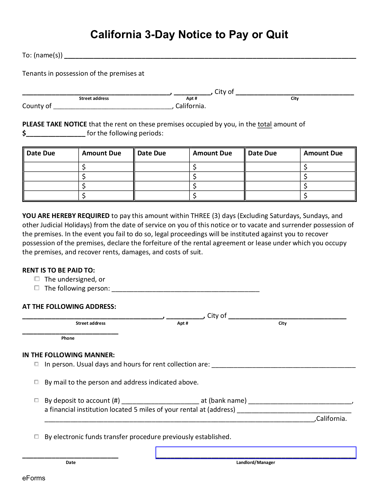 Printable 3 Day Eviction Notice