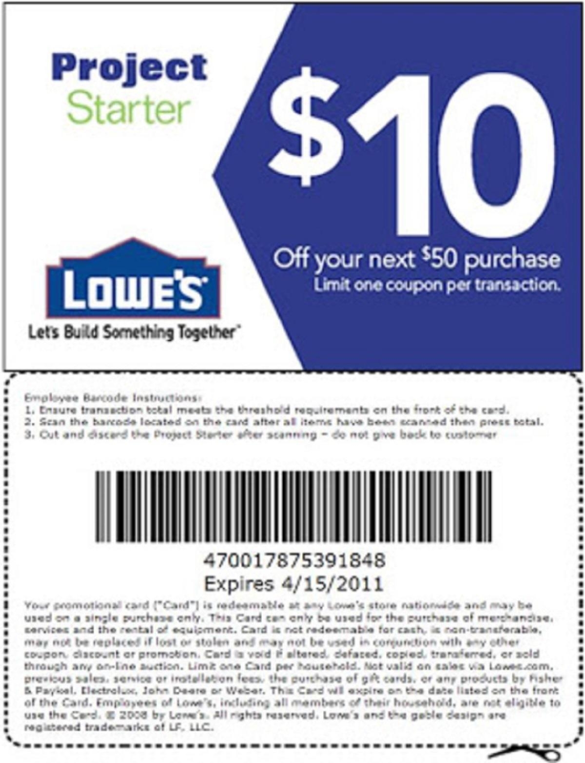 Lowes $10 Off $50 Printable Coupon
