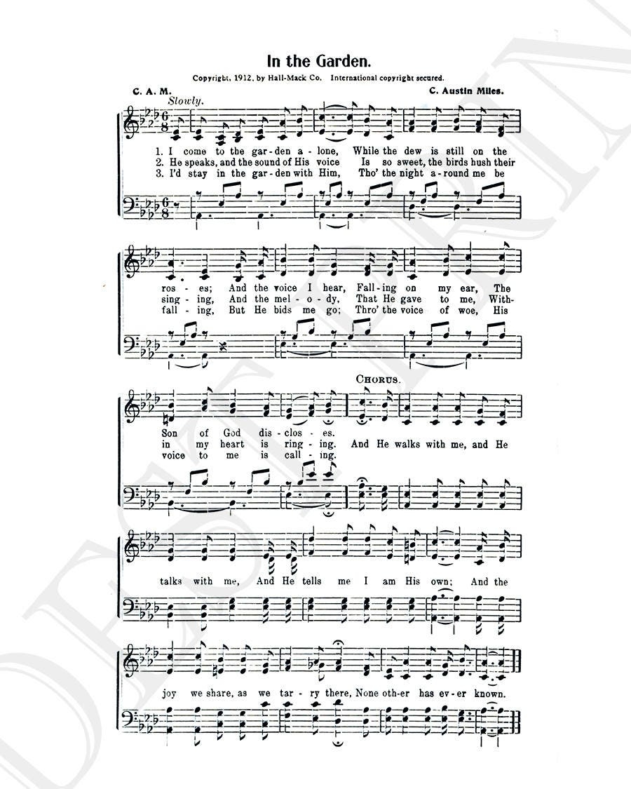 In The Garden Hymn Lyrics Sheet Music Art Hymn Art Hymnal Sheet Home Decor Inspirational Art Gift Instant Download HYMN 020 Etsy