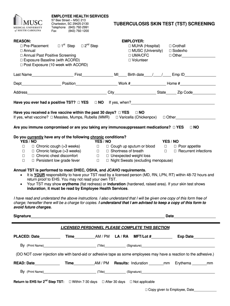 Printable Tb Test Form For Employment