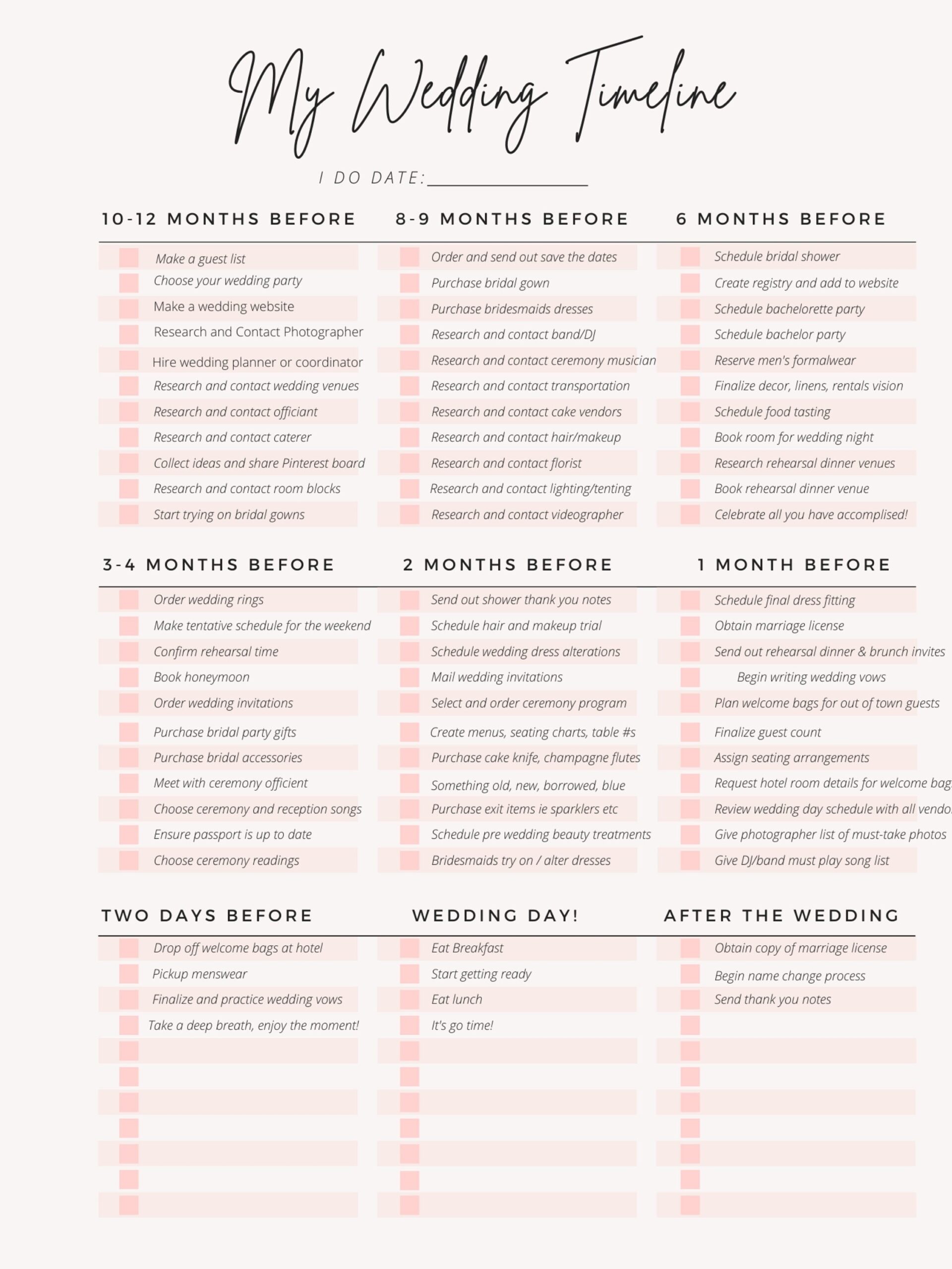 Printable Wedding Checklist The Knot