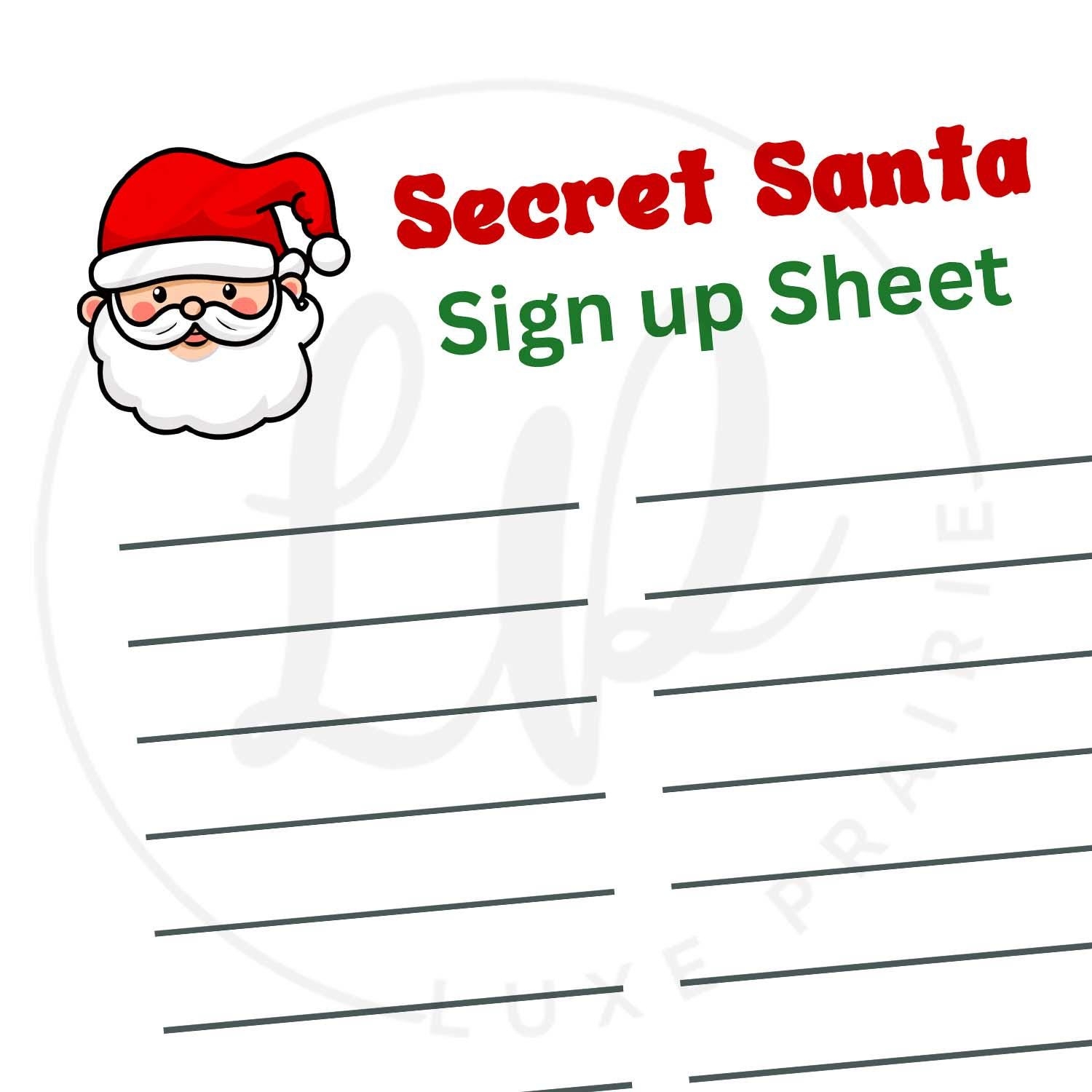 Secret Santa Sign Up Sheet Printable