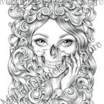 Skull Mariola Budek Premium Coloring Page Printable Adult Colouring Pages Book Instant Download Grayscale Illustration PDF Etsy