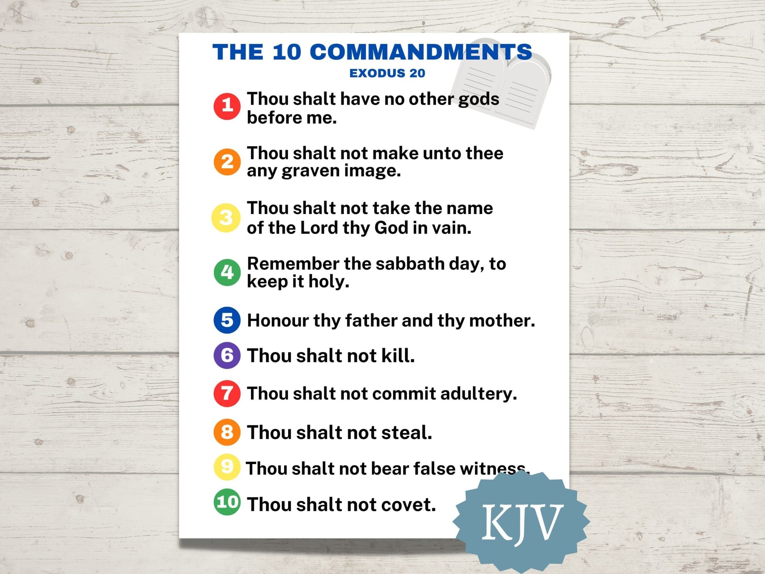 The 10 Commandments Printable KJV Sunday School Poster Of The 10 Commandments List Of The 10 Commandments For Kids Etsy Hong Kong