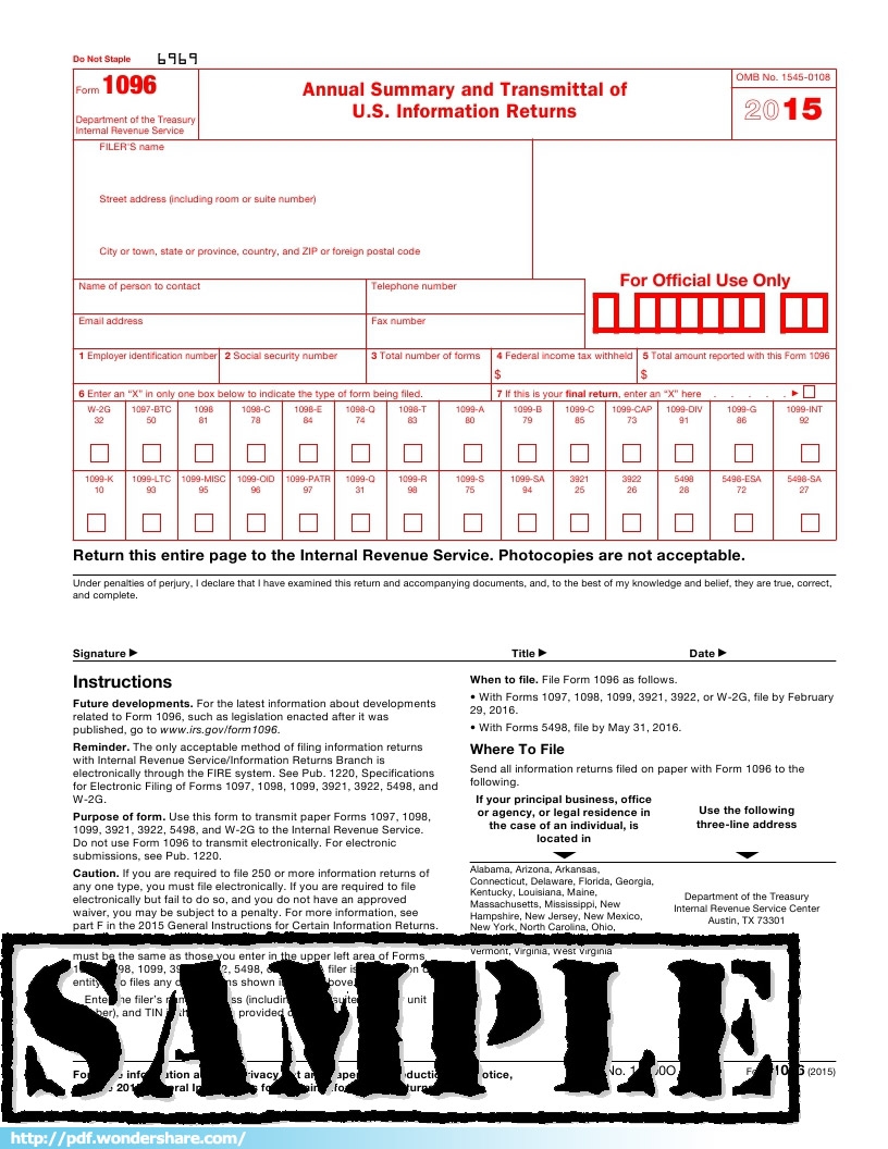 1096 Form 2022 PDF Fillable Template