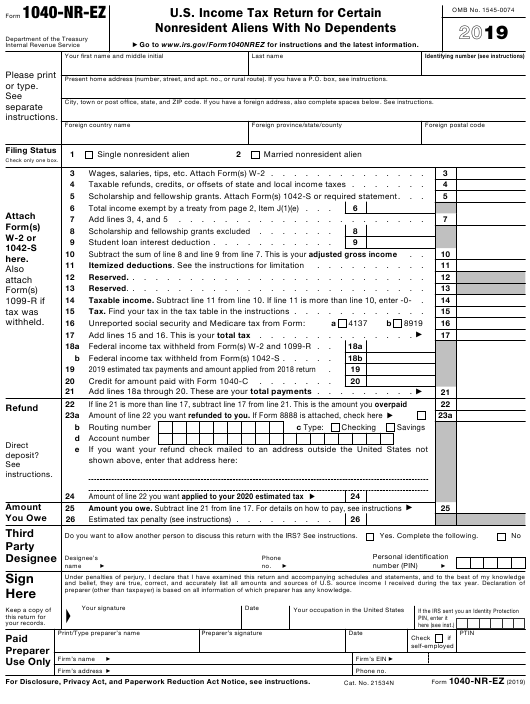 2022 1040 Ez Fillable Form PDF