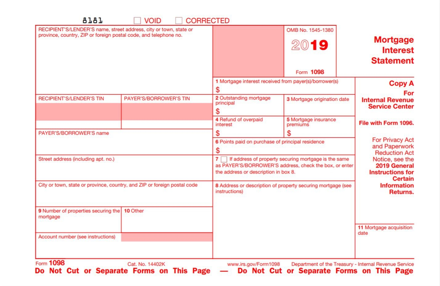 2022 1098 Mortgage Statement Forms Fillable Fillable Form 2023