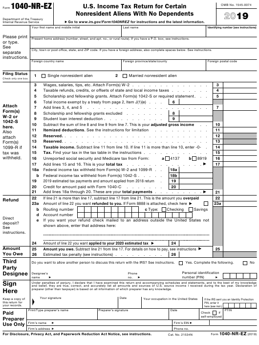 2022 Federal Tax Form 1040ez Fillable Fillable Form 2023