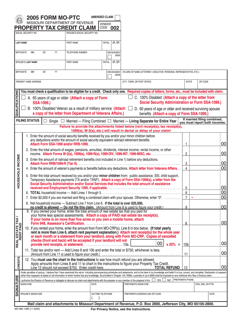 Missouri Property Tax Credit Instructions