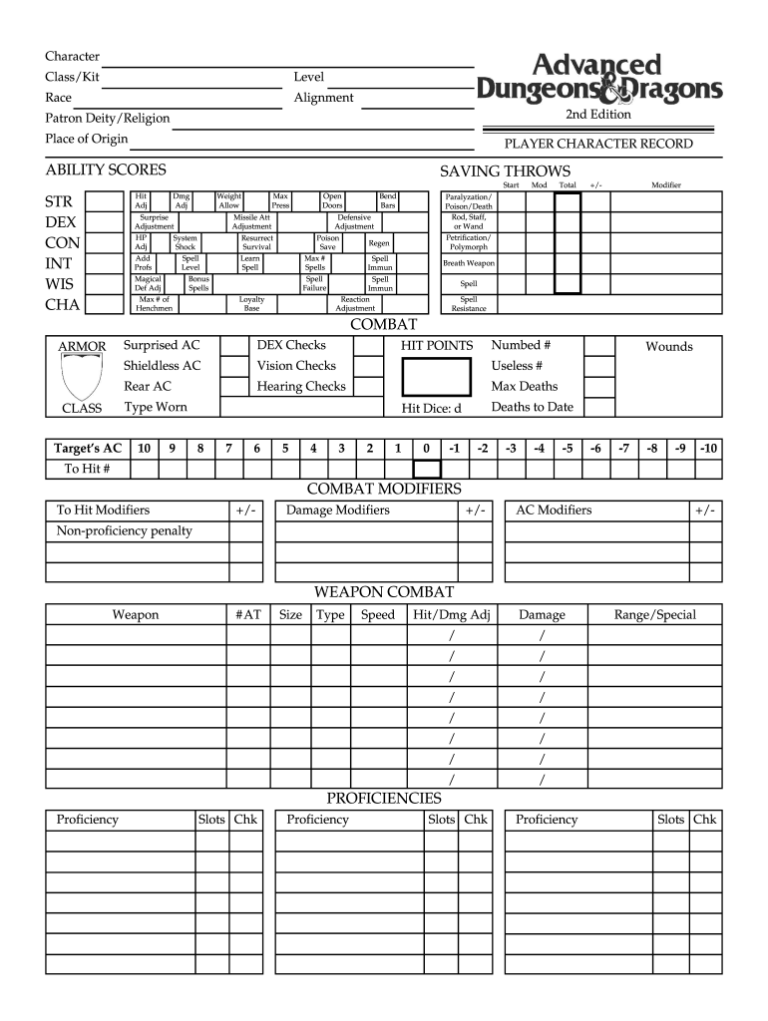 Ad&d Fillable Character Sheet Fillable Form 2024