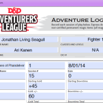 Adventurers League Log Sheet Fillable