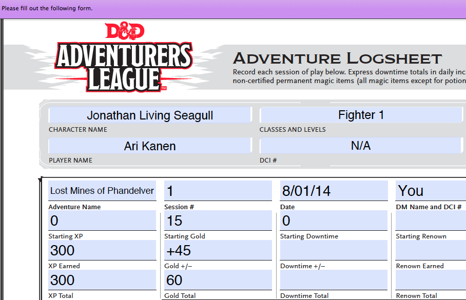 Form Fillable Adventurers League Sheets - Printable Forms Free Online