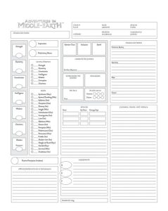 Adventures In Middle Earth Fillable Character Sheet - Fillable Form 2023