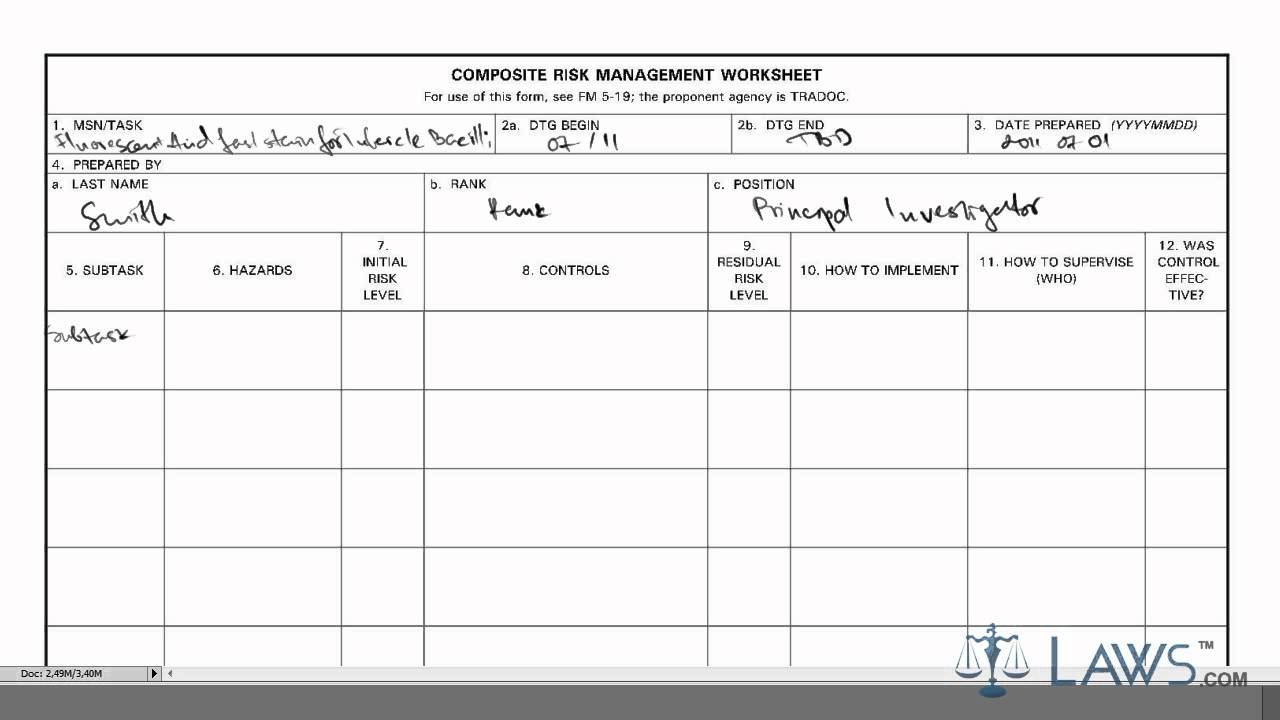 Army Composite Risk Management Form Fillable