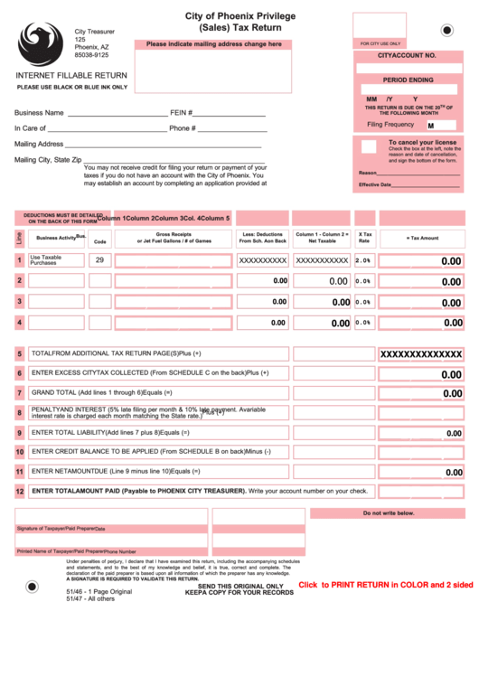 City Of Phoenix Internet Fillable Return