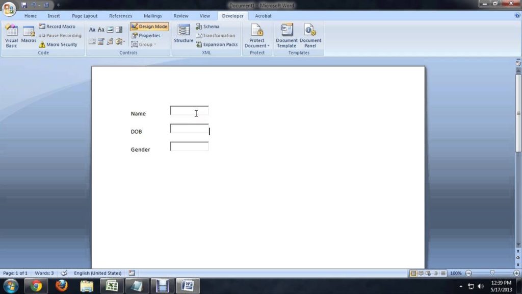 Create A Word Document Template With Fields