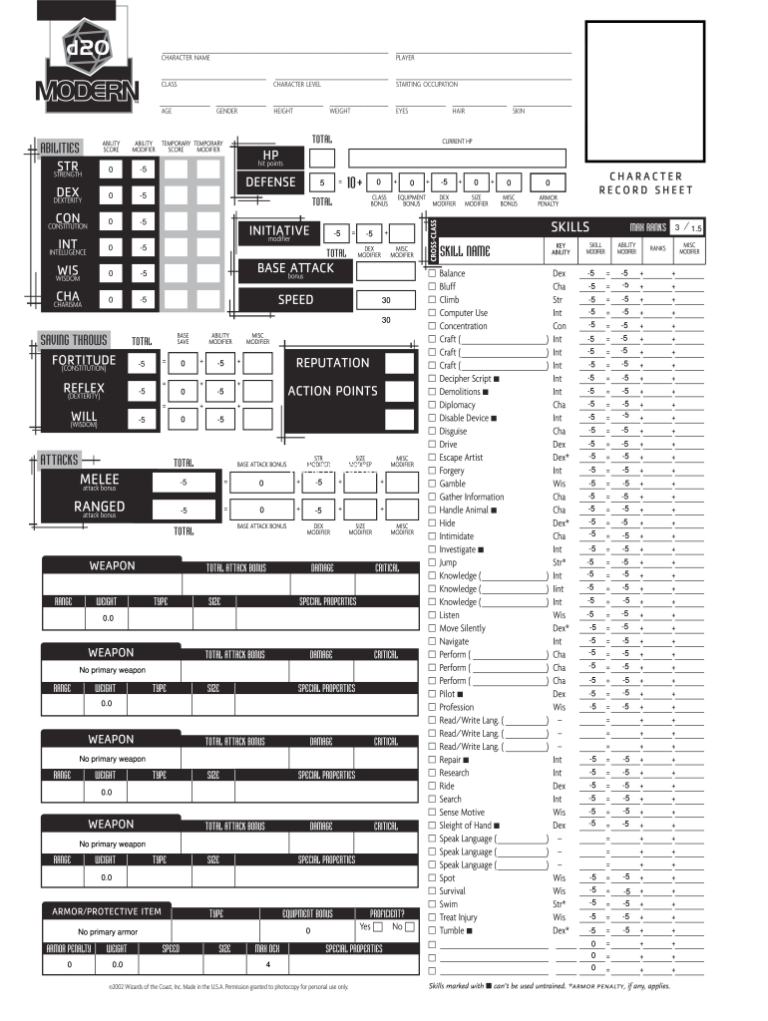 D20 Starship Troopers Fillable Character Sheet - Fillable Form 2024