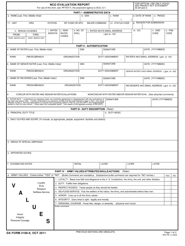 Da form 2166 8 fillable fillable form 2024