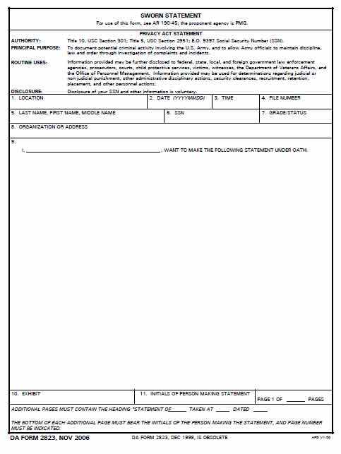 Da Form 2823 Fillable Download