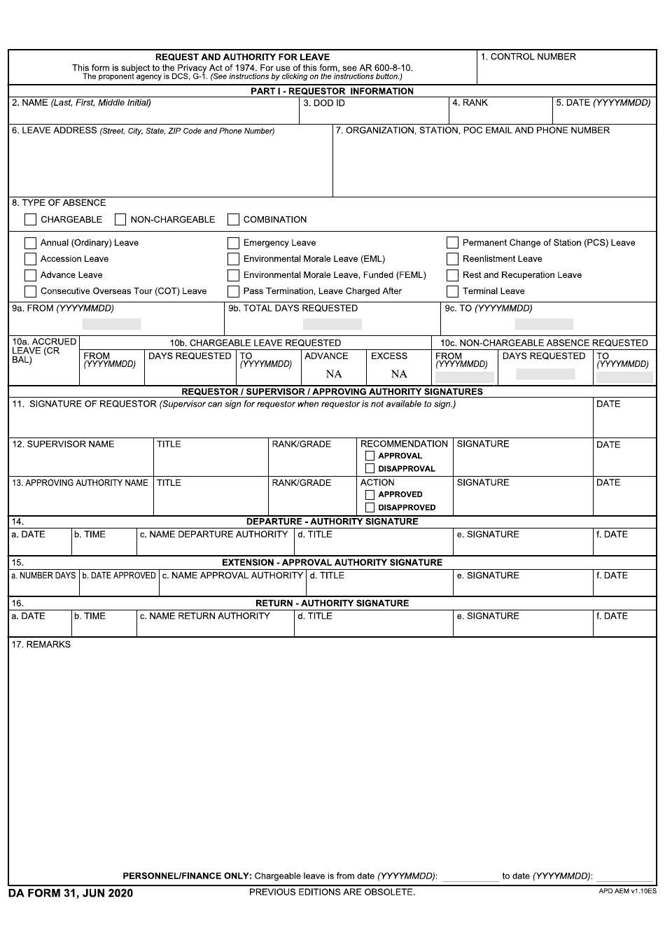 Da Form 31 Fillable PDF 2022