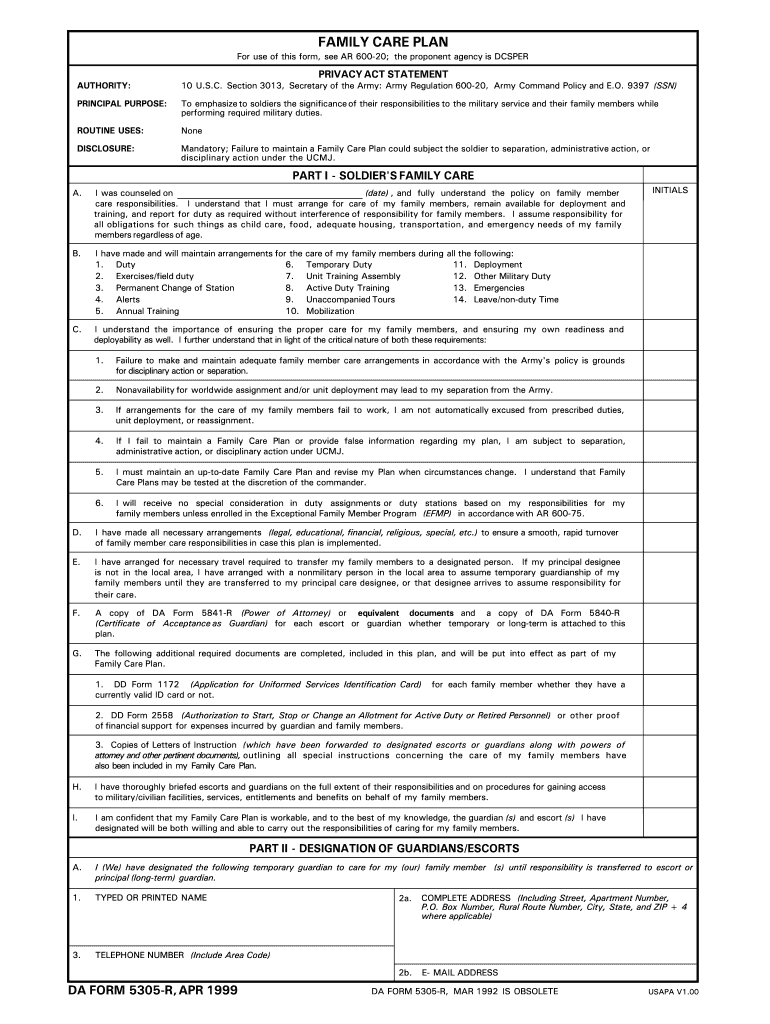 Da Form 5305 R Fillable