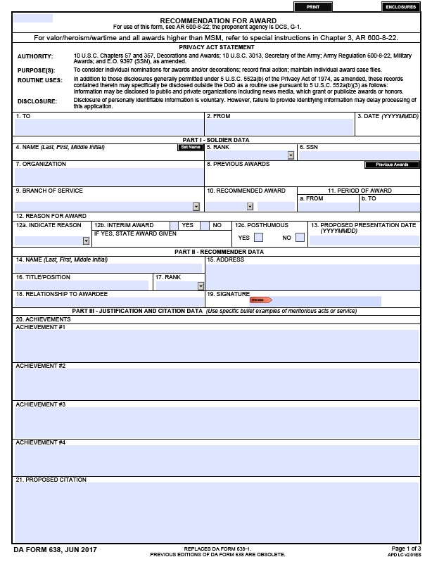 Da Form 638 Fillable 2022