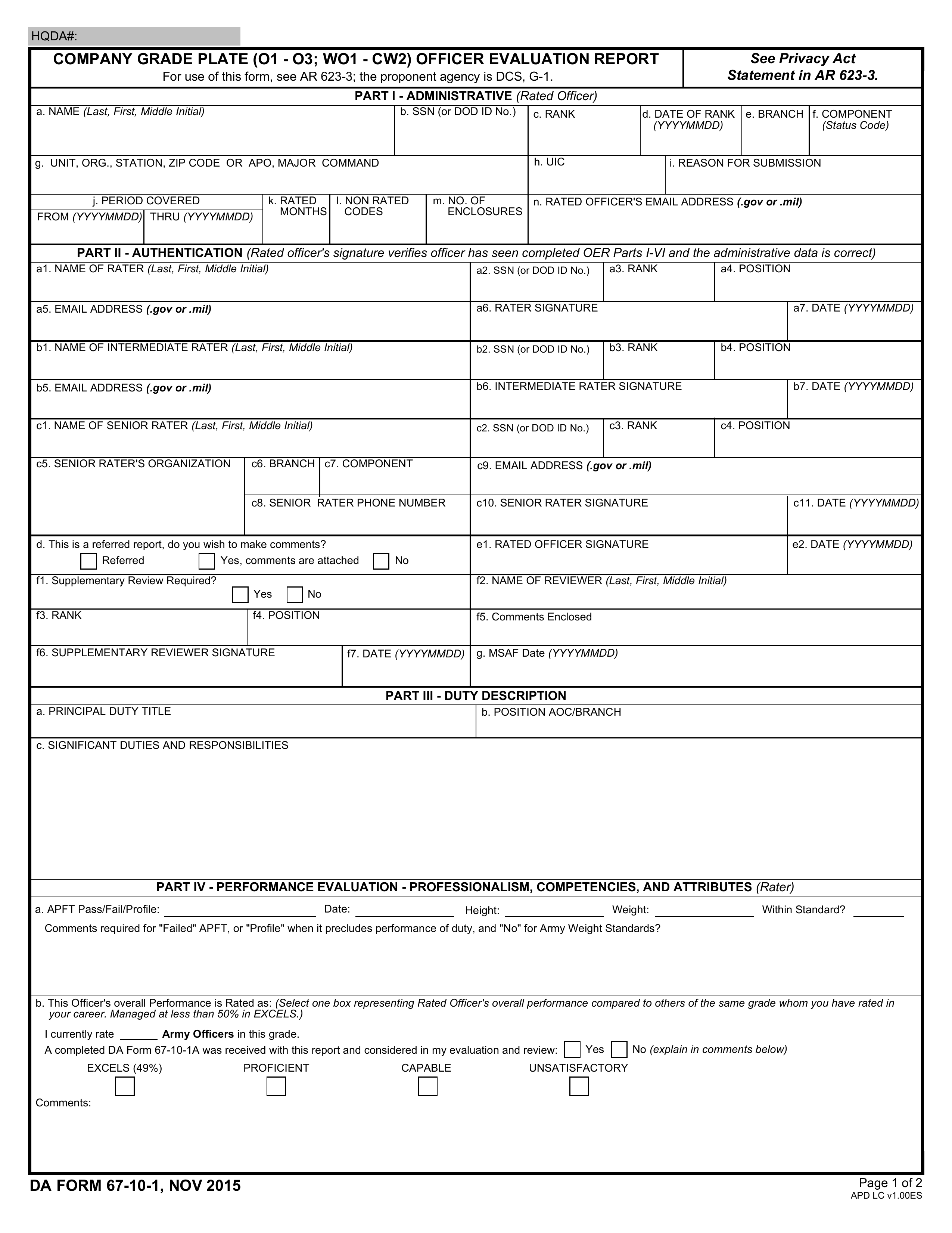 Da Form 67 10 1 Fillable