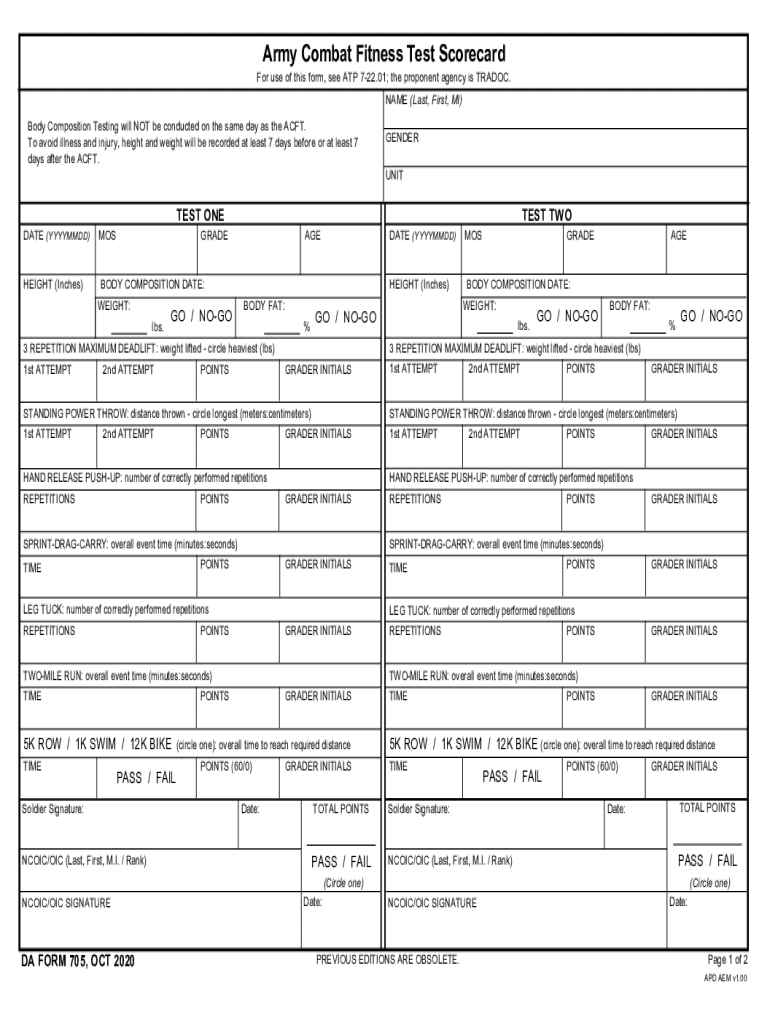 Da Form 705 Fillable Word