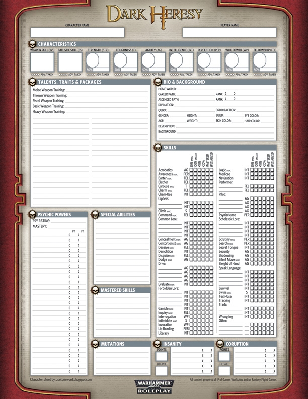 Dark Heresy 2e Form Fillable Character Sheet Printable Forms Free Online