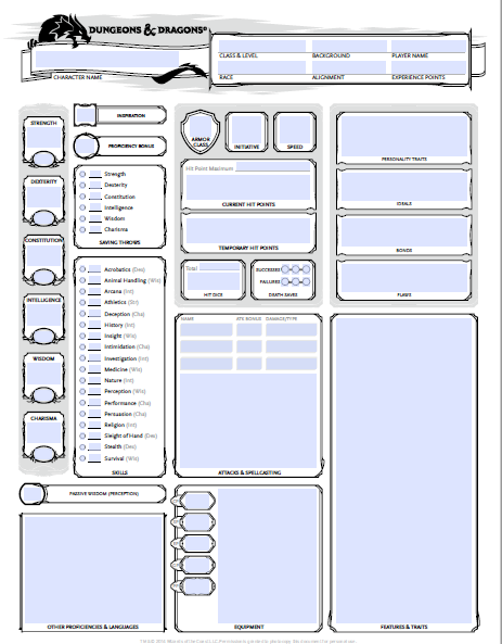 Dd 5e Character Sheet Fillable PDF