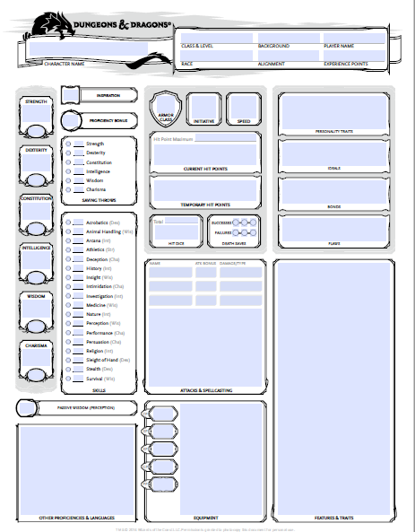 D&d 5e Character Sheet PDF Fillable