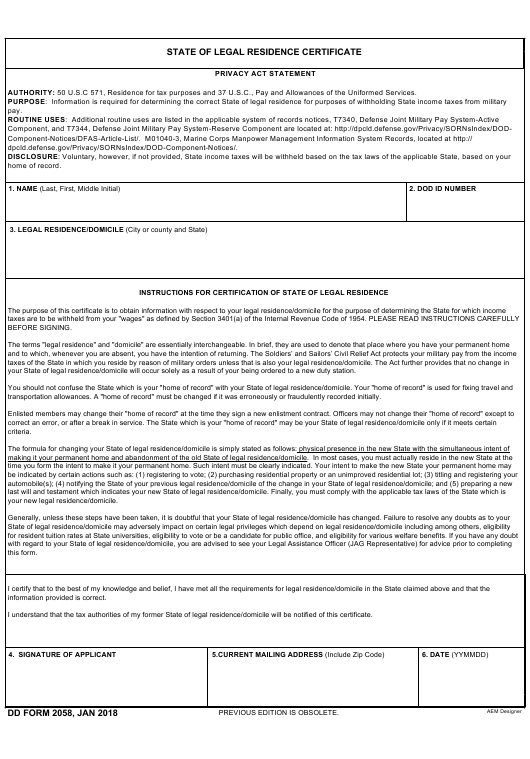 Dd Form 2058 Jan 2022 Fillable