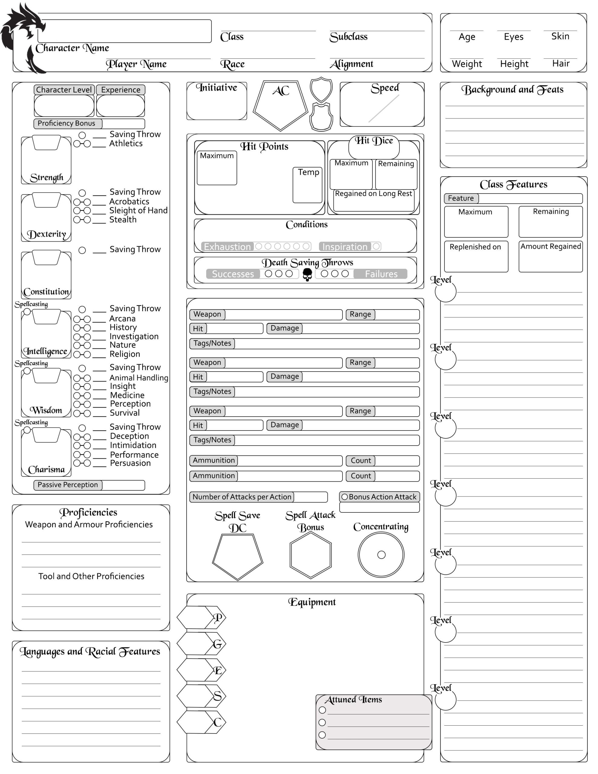 Dnd 5e Character Sheet Fillable PDF