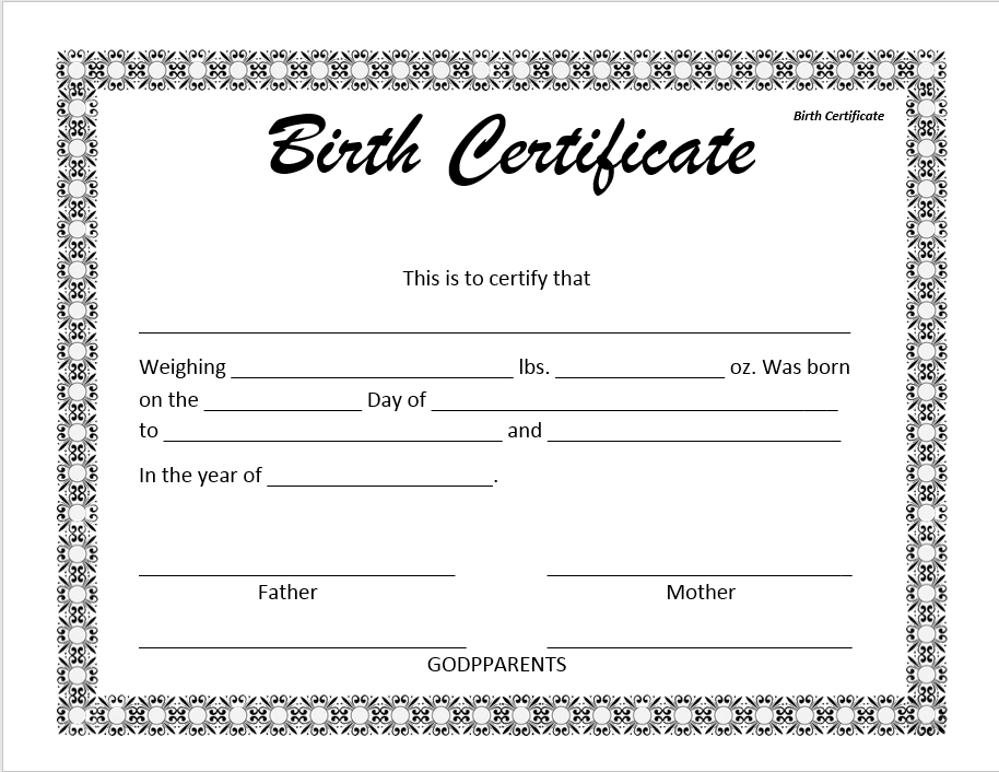 Downloadable Fillable Blank Birth Certificate