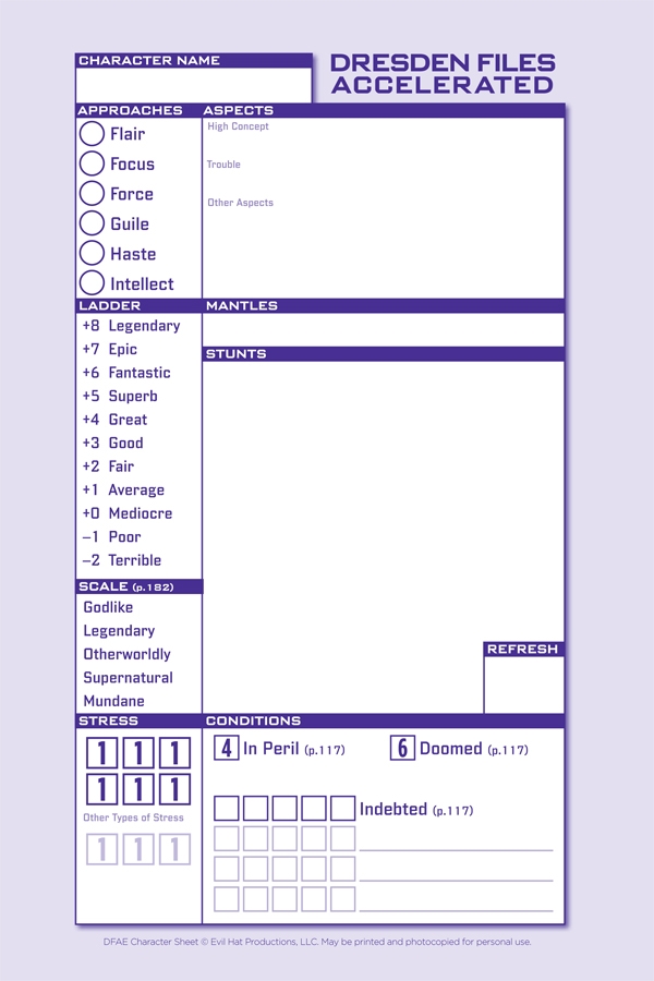 Dresden Files Form Fillable Character Sheet