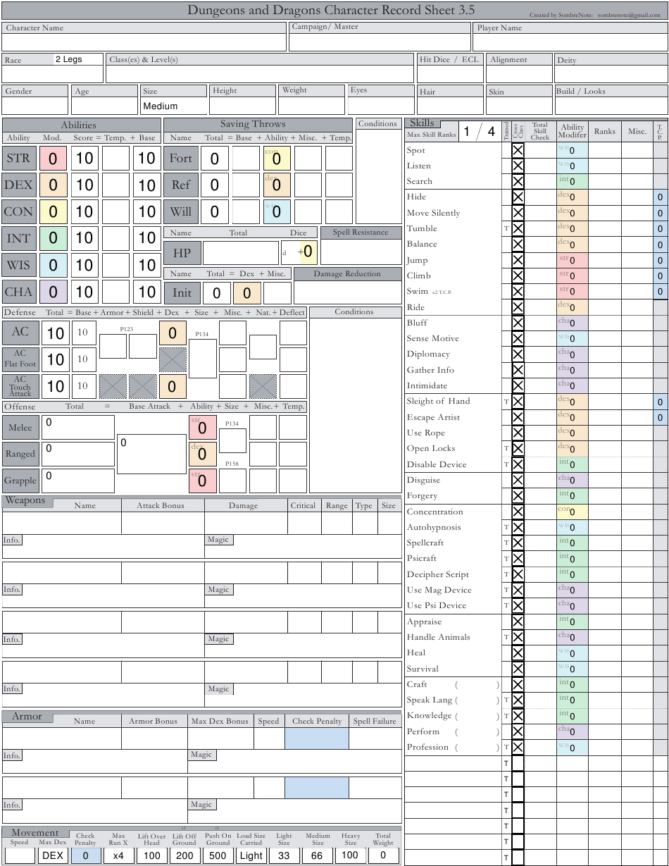 Dungeons And Dragons 3.5 Character Sheet Fillable