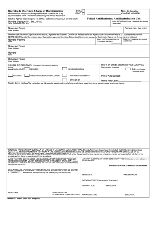 Eeoc Charge Of Discrimination Form Fillable