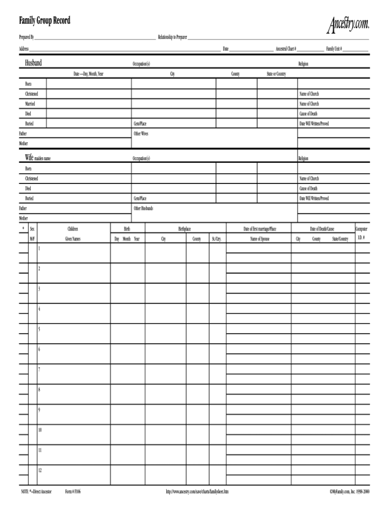 Family Group Sheet Template Fillable Form - Fillable Form 2024