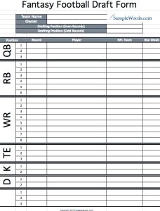 Fantasy Football Fillable Draft Sheet - Fillable Form 2023