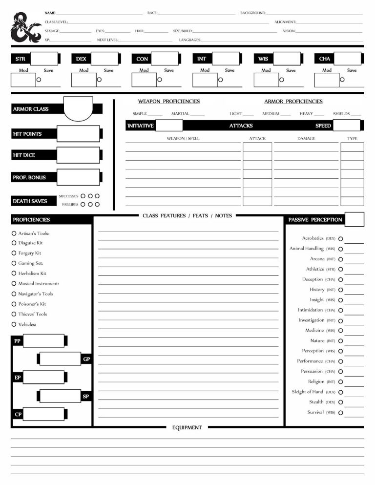 Fifth Edition Form Fillable Character Sheets - Fillable Form 2023