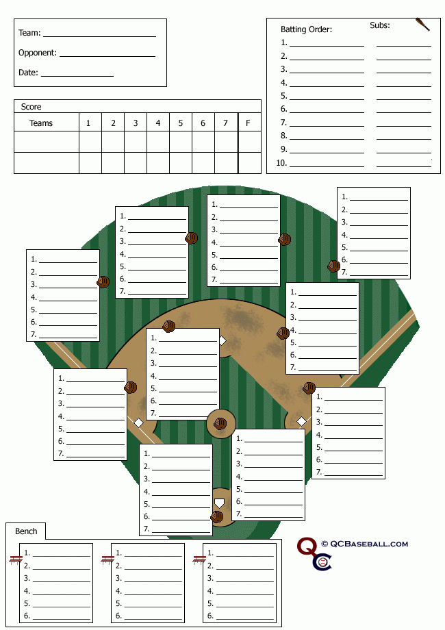 Fillable Baseball Position Field Lineup Template