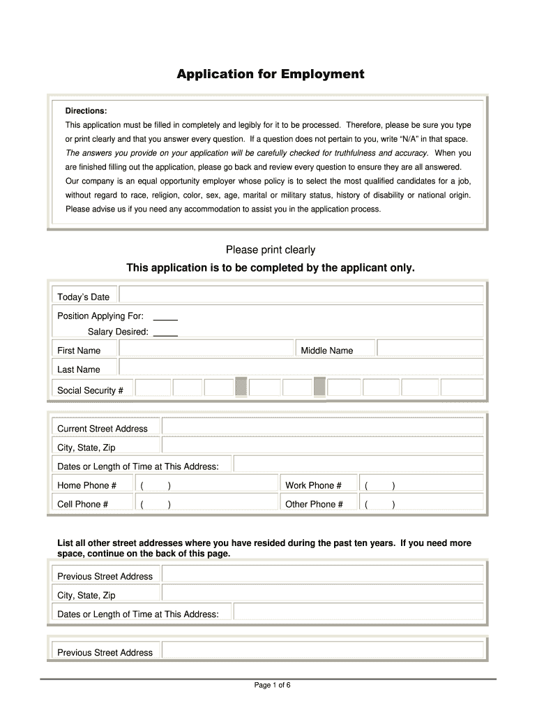 Fillable Blank Application For Employment Forms