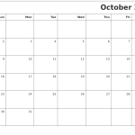 Fillable Blank Calendar Templates October 2022