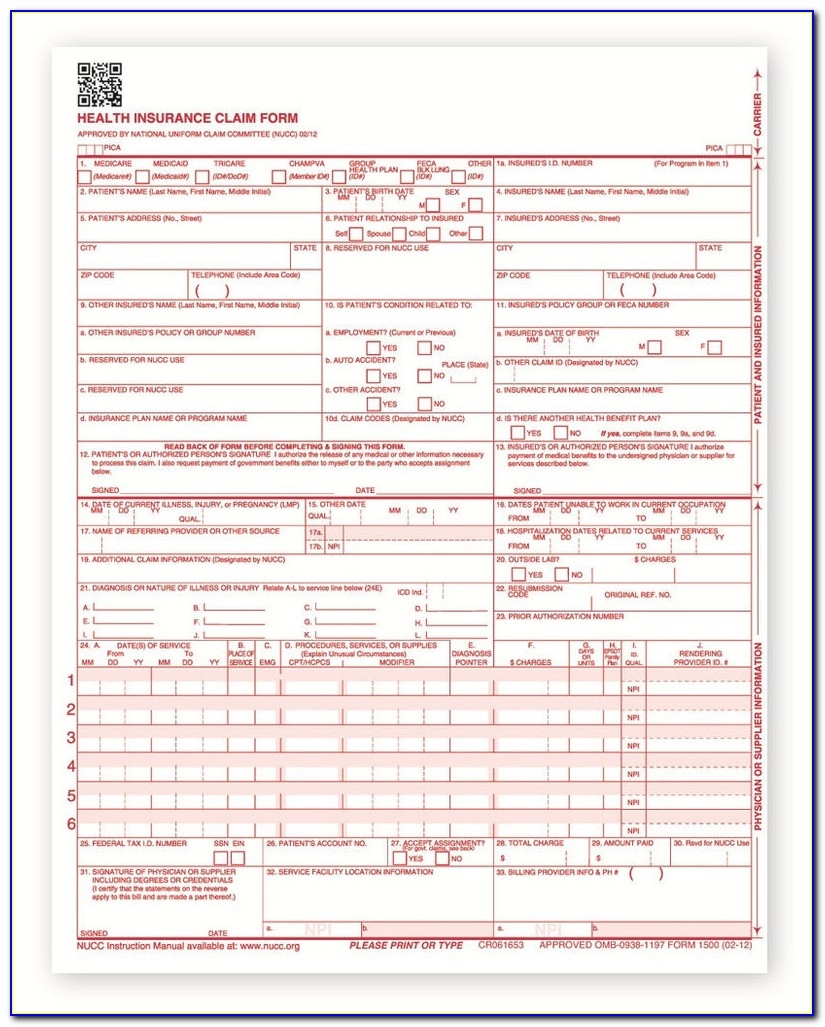 Fillable Cms 1500 Form 02 12