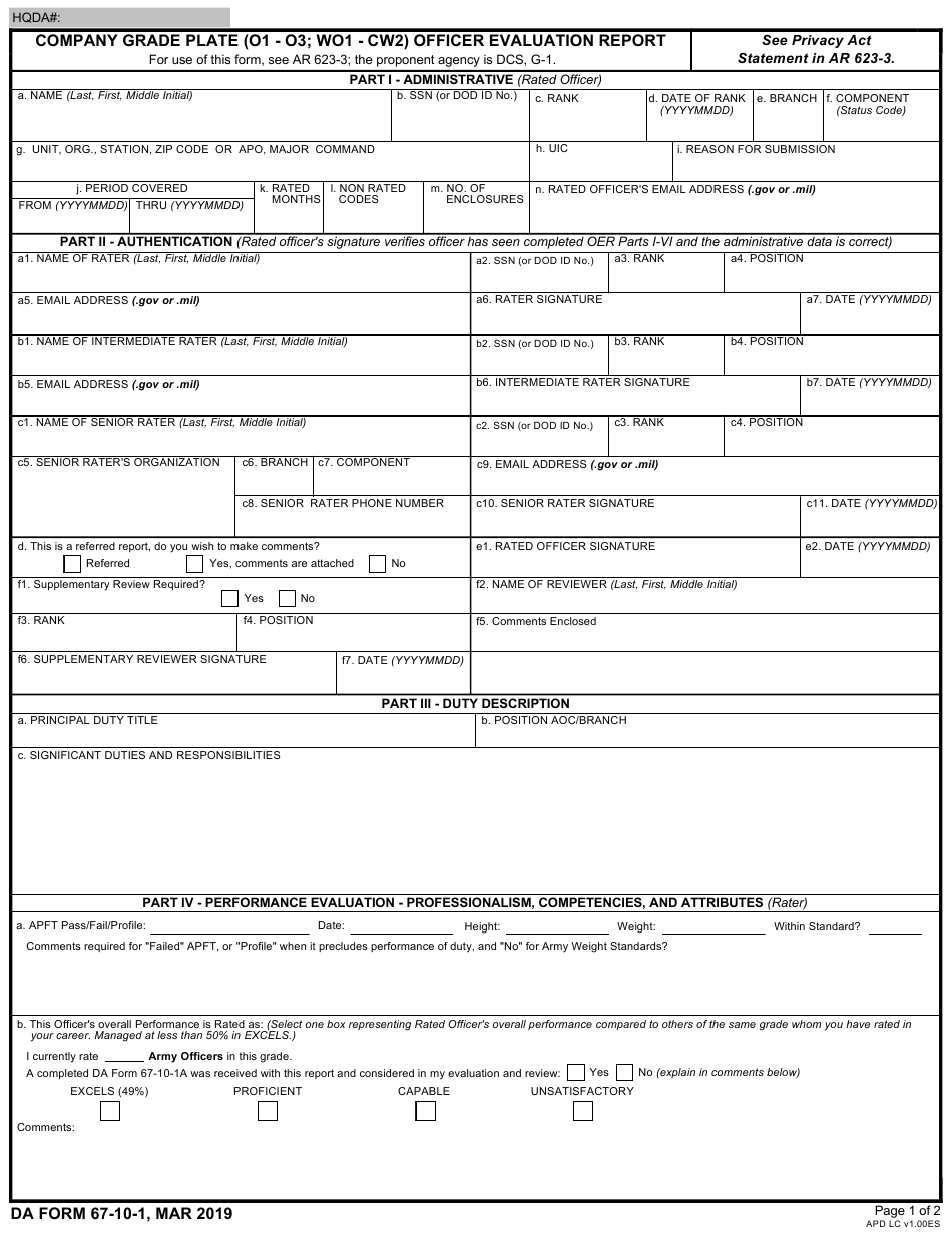 Da Form 67 10 1 Fillable - Printable Forms Free Online