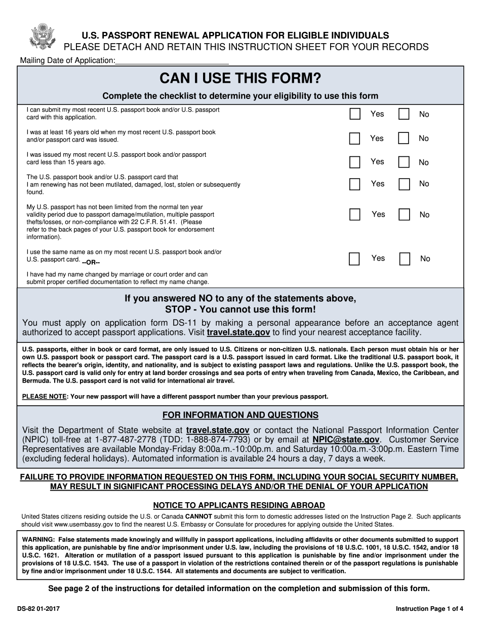 Fillable Ds 82 Passport Form