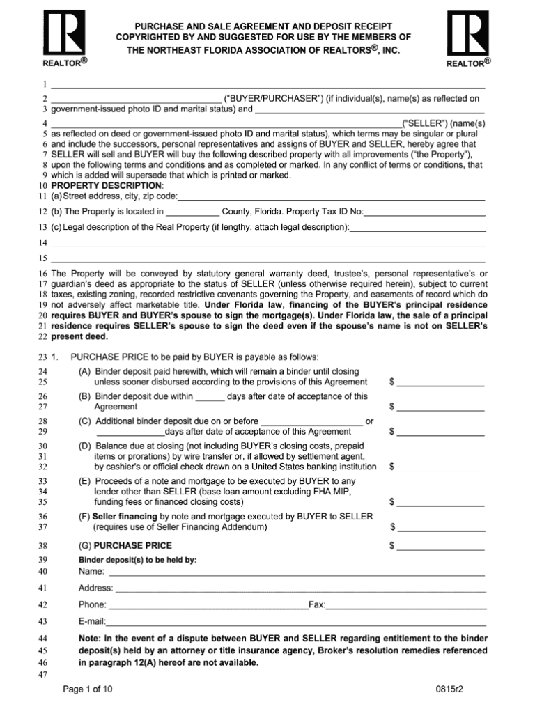 Fillable Florida Real Estate Contract For Sale Fillable Form 2023