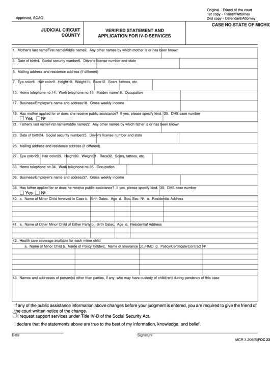 Fillable Form Verified Statment And Application Iv D