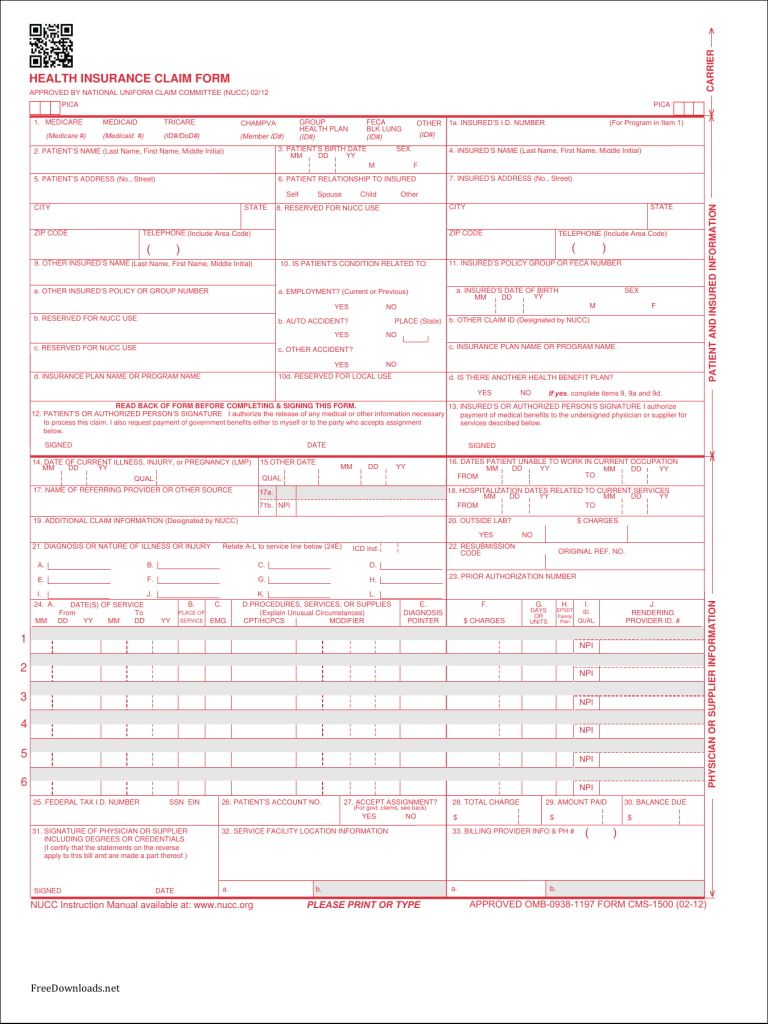 Fillable PDF Cms 1500 Claim Form