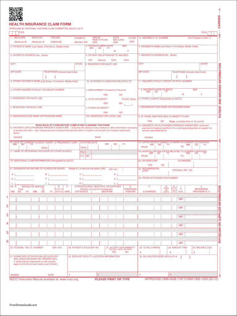 Fillable PDF Cms 1500 Claim Form Fillable Form 2025